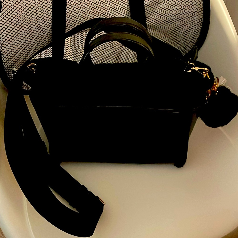 Kate Spade black fur trim tote with bag charm